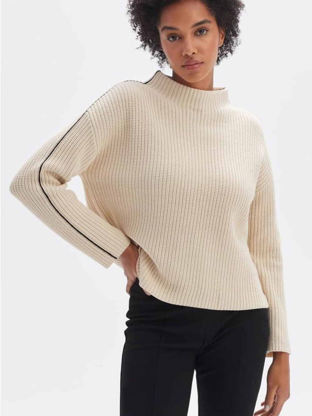 French Connection 100% Cotton Mock Neck Ribbed Sweater (M)
